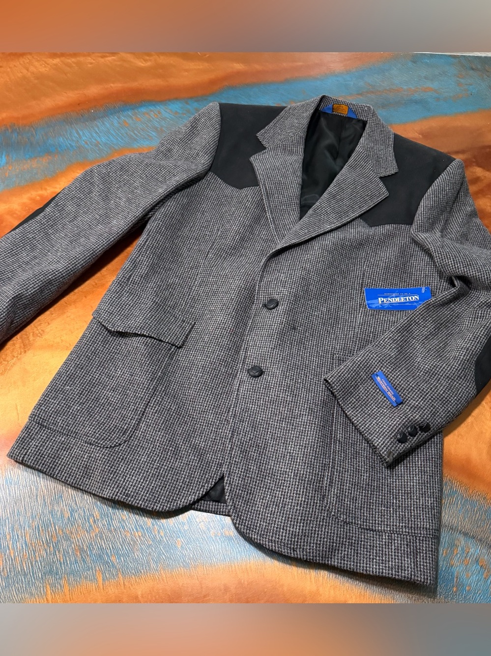 Vintage Deadstock Pendleton Wool Tweed Western Sport Coat Jacket 42R gray black